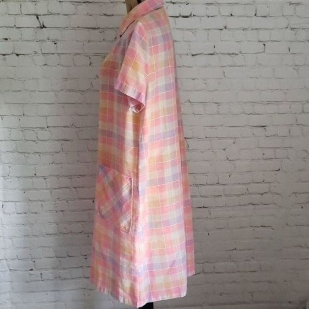 Vintage 60s Pastel Pink Plaid House Dress - Picture 3 of 11